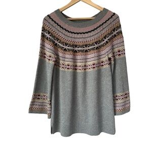 Chaps Pink Gray Fair Isle Crewneck Long Sleeve Sweater, Y2K, Friends Style, M